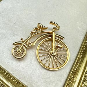 Vintage Gold Tone Articulated Tricycle, Designer Style Bike Brooch Pin